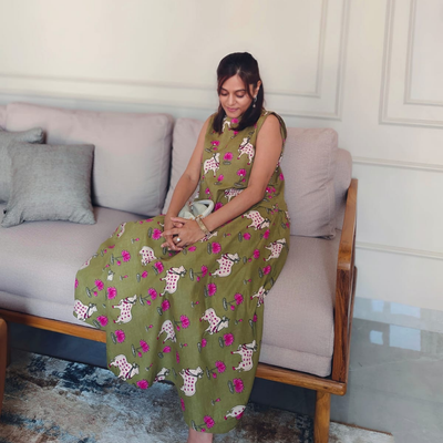 Pichwai olive skirt set