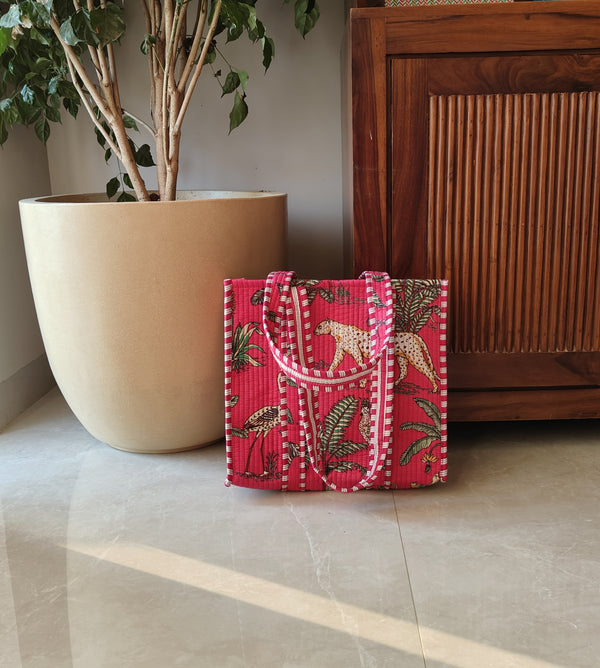 Jungle Joy Hot Pink Tote - (With Zipper)