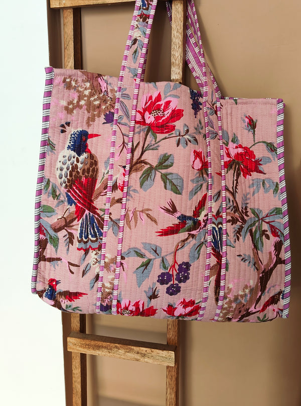 Floral Paradise  Pink Tote (With Zipper)