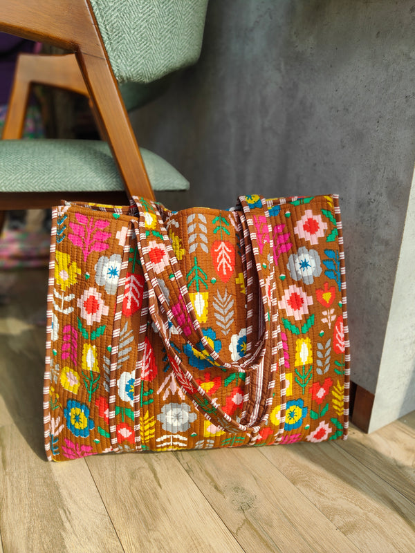 Floral Party Tote bag (Brown)