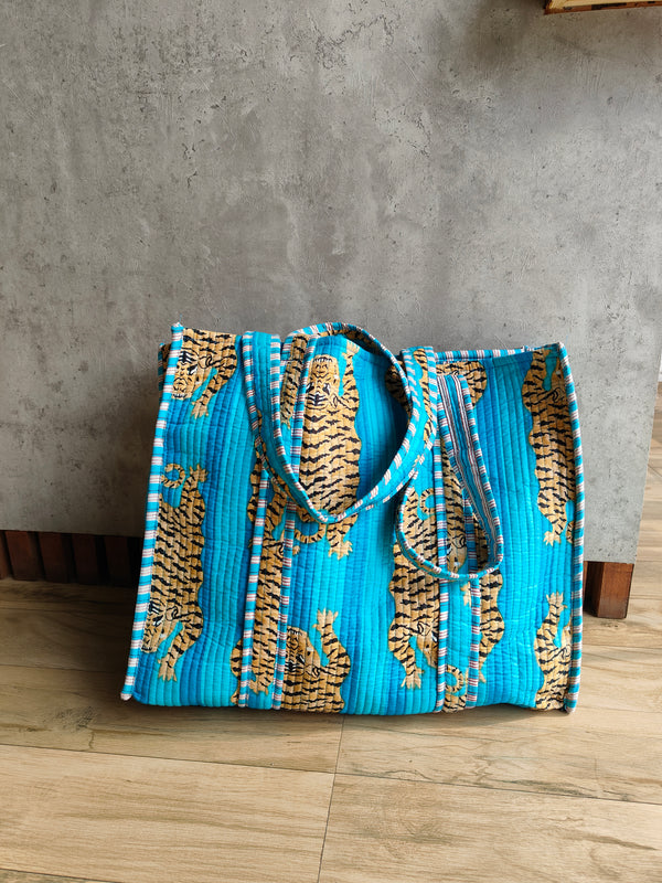 Tiger Tote (Turquoise Striped)