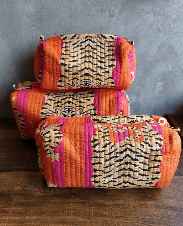 Tiger Fuschia and orange toiletry kits(Set of 3)