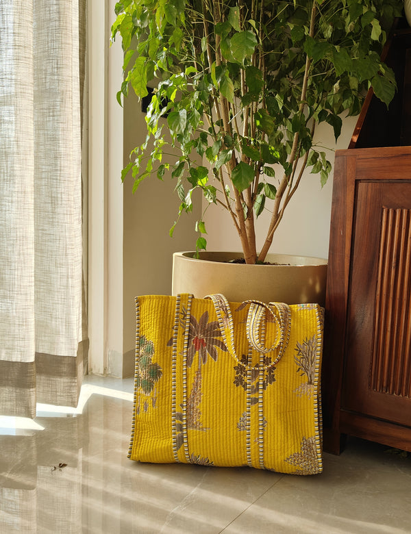 Mustard Palm Tote