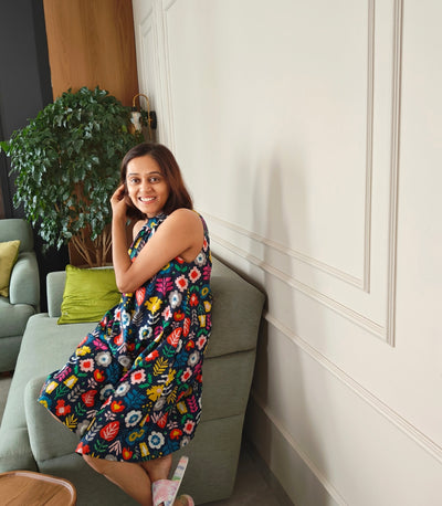 Floral Frenzy Halter Neck Dress