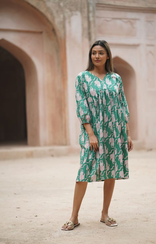 Green Sleeping Tiger Fit n Flare Dress