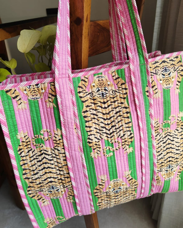 Tiger Tote (baby pink and green)