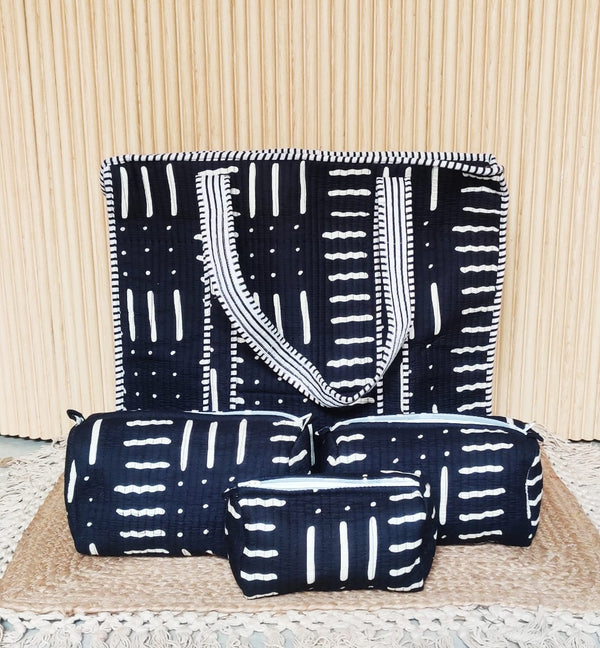 Yin Yang Tote with Set of 3 Matching Toiltery Pouches