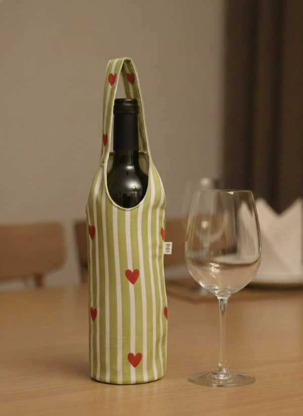 Heartbeat Mint and Stripe Wine Bottle Holder