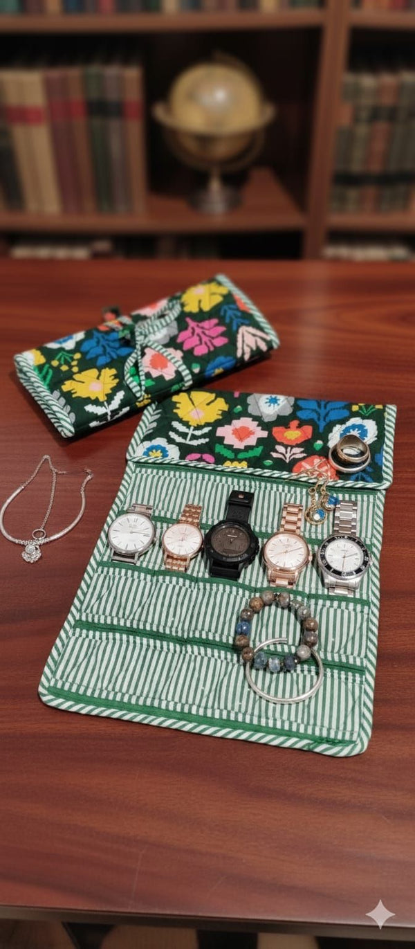 Floral party green jwellery and watch organizer