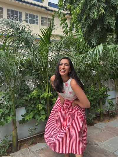 Red Stripes Midi Skirt