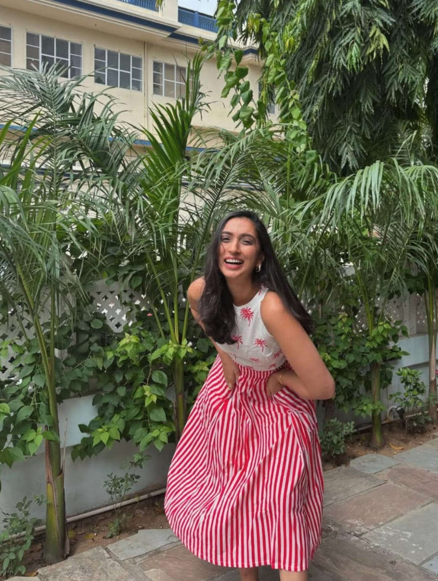 Red Stripes Midi Skirt