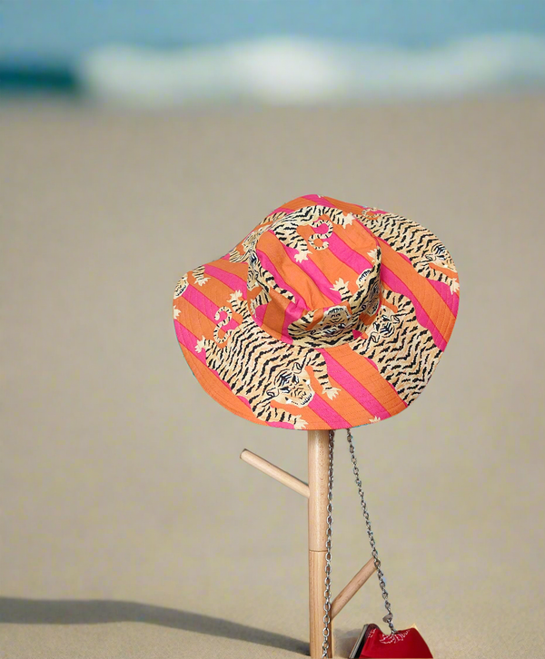Tiger Fuchsia Orange Reversible Beach Hat