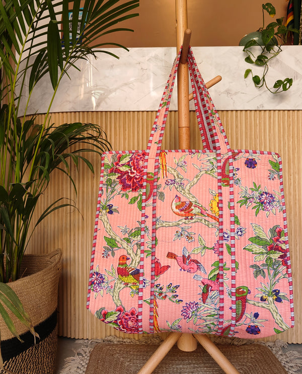 Birds of Paradise Tote-Pink (With Zipper)