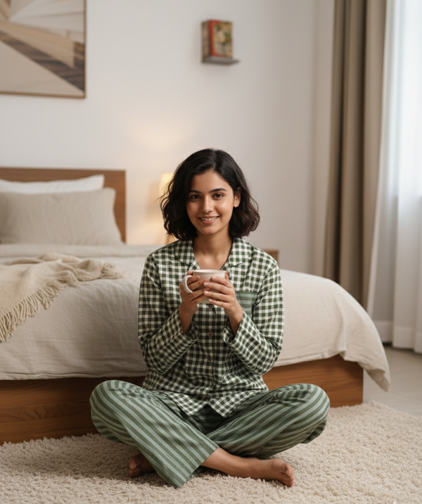 Soft Sage Checks & Stripes Pj Set