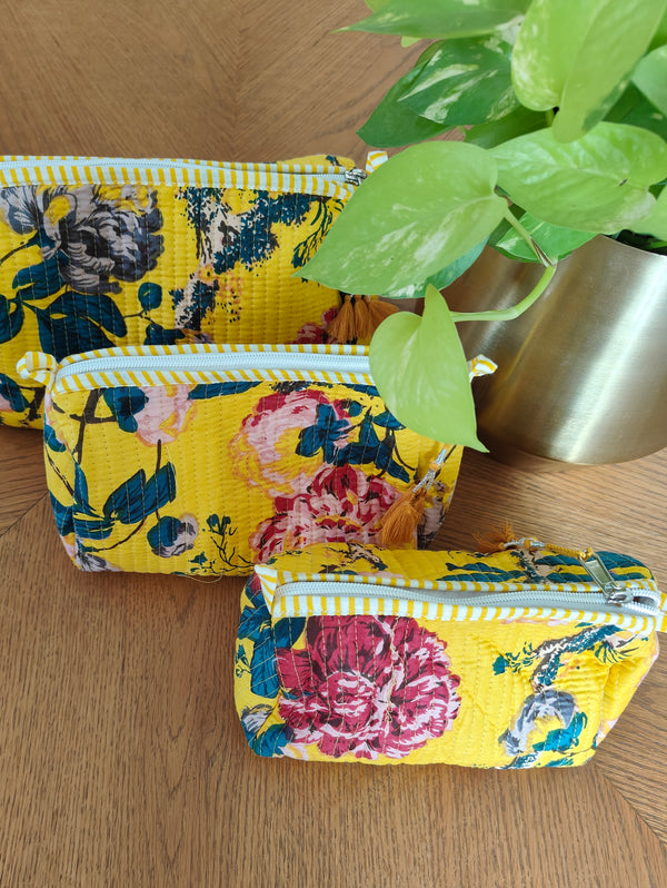 Bella Rose Yellow Toiletry Pouches (Set of 3)