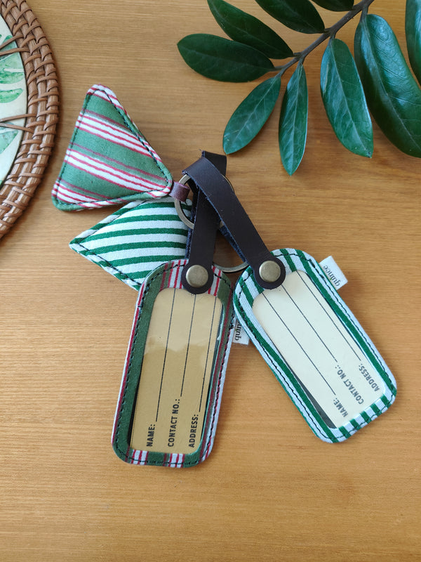 Green Stripes Luggage Tag And Key Chain Combo (Set Of 4)