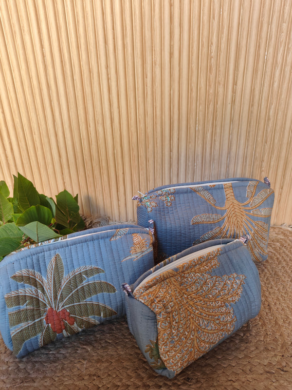 Grey Palm Toiltery Pouches (Set of 3)