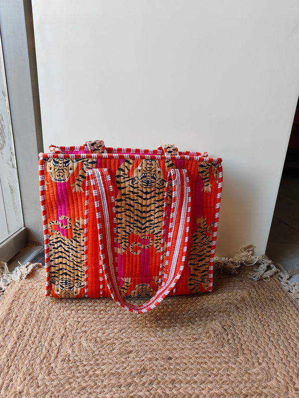 Tiger Fuchsia and Orange Stripes (Small With Zipper)