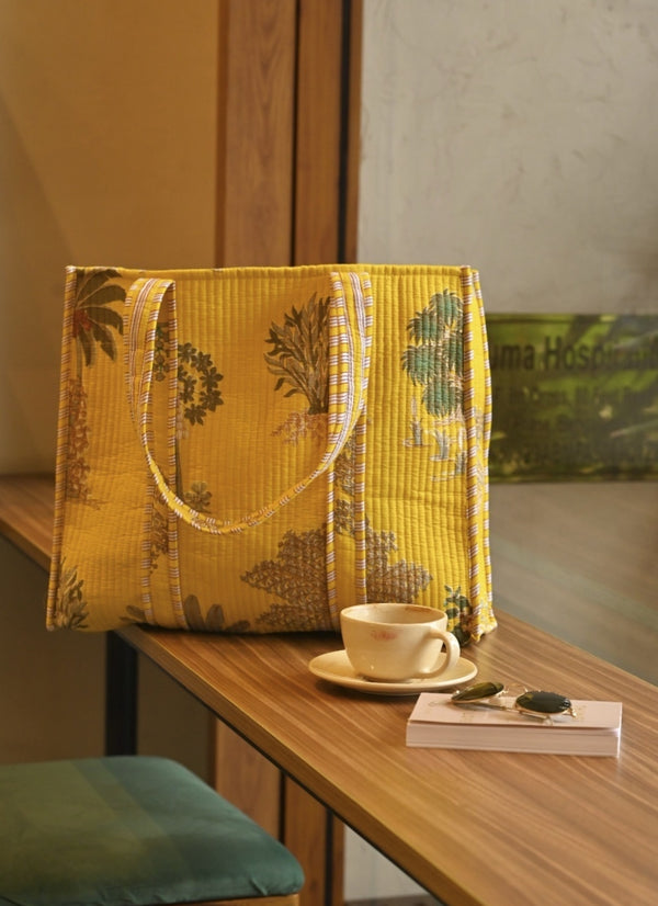 Sunkissed Maxi Dress with Yellow Palm Tote