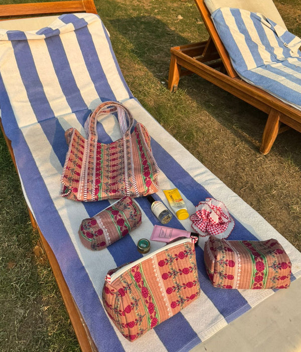 Indie Floral Pink Tote With Toiletry Pouches Set of 3