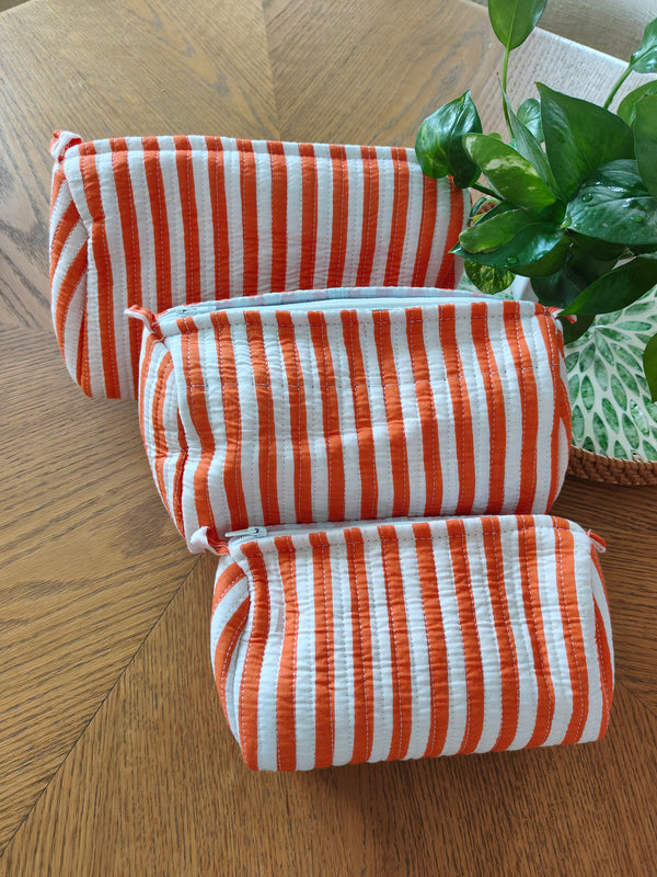 Orange Stripe Toiletry Pouches (Set of 3)