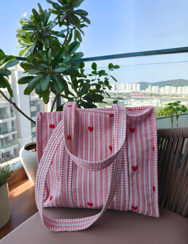 Heartbeat Pink Tote (Small with Zipper)
