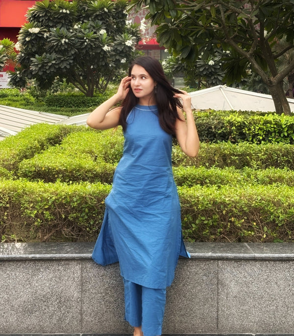 Breezy Blue Halter Kurta Set