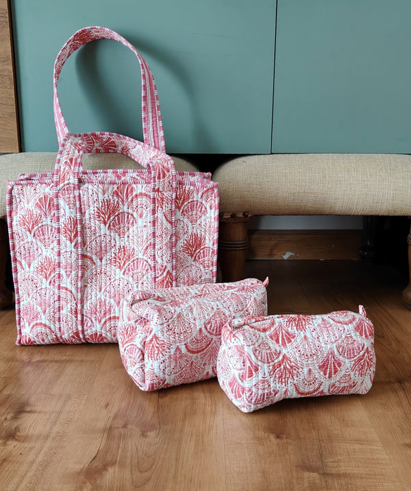 In a Nutshell Pink Tote & Matching Set of 3 Toiltery Pouches
