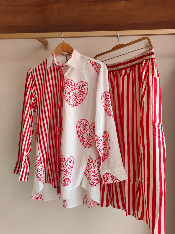 Red Heart & Stripes Skirt and Shirt Set