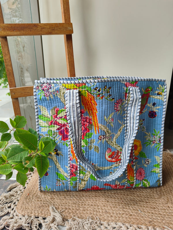 Birds of Paradise Tote - Blue (With Zipper)