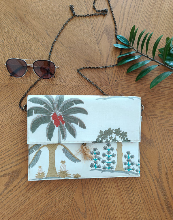 Cream Palm  Sling Clutch