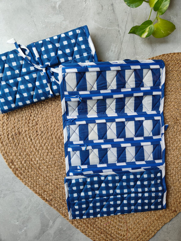 Ghingham Blue Quilted Watch and Jewellery Pouch