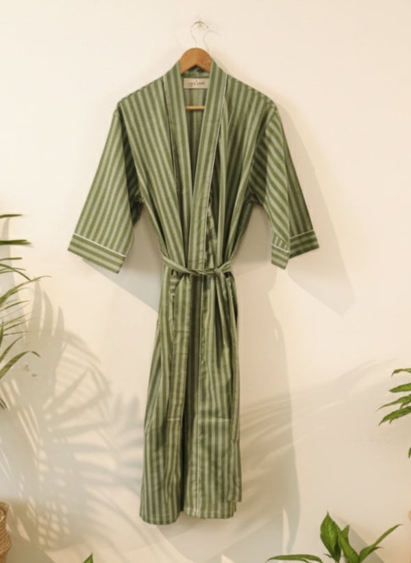 Soft Sage Stripes Robe
