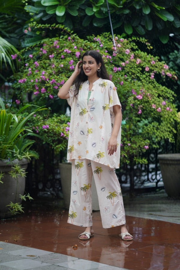 Beach Walk Coord  Set  with Kaftan Style Shirt (Set of 2)