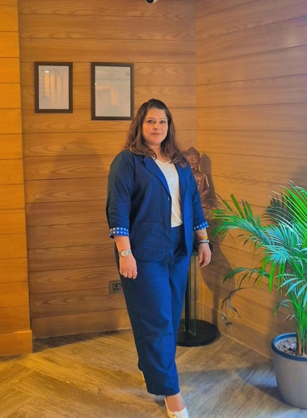 Royal Blue Blazer Coord Set with crop top(Set of 3)