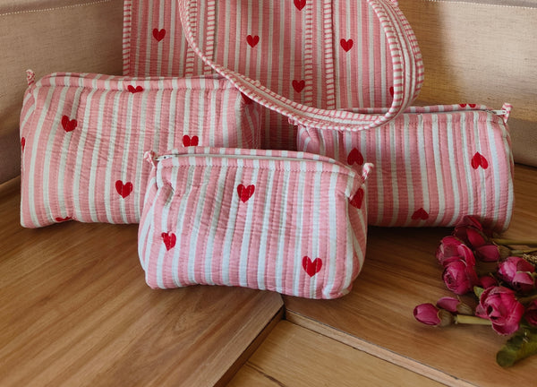 Heartbeat Pink Toiletry Pouches (Set of 3)