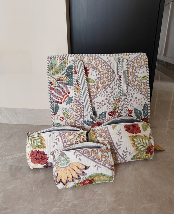 English Garden Tote with Set Of 3 Matching Toiletry Pouches