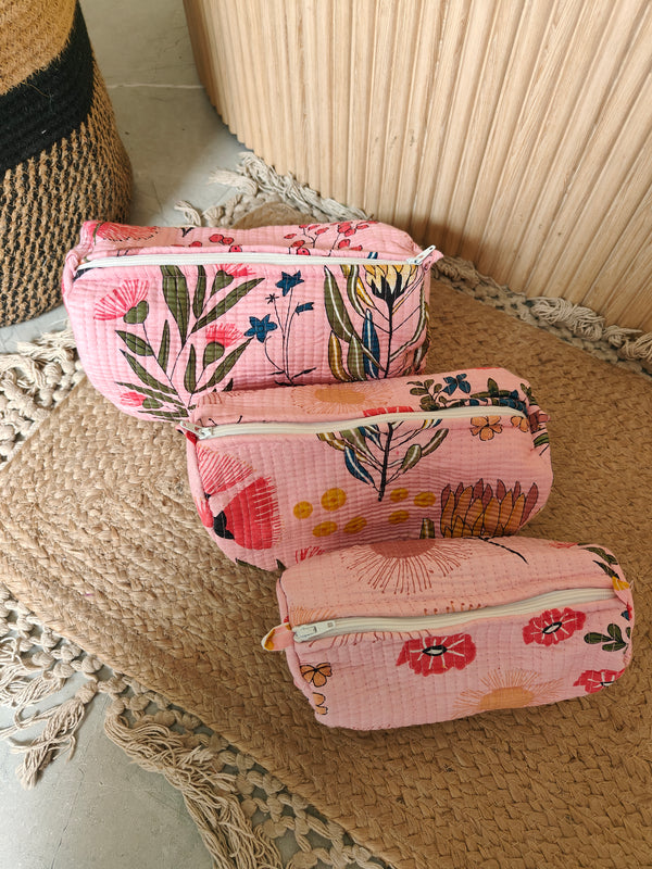 Peppy Meadows  Pink Toiltery Pouches (Set of 3)