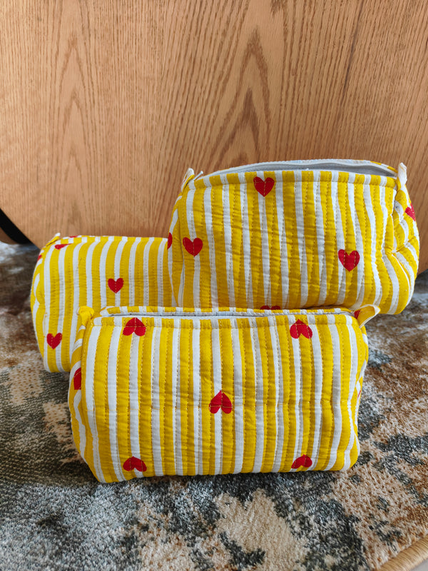 Heartbeat Yellow Toiletry Pouches (Set of 3)