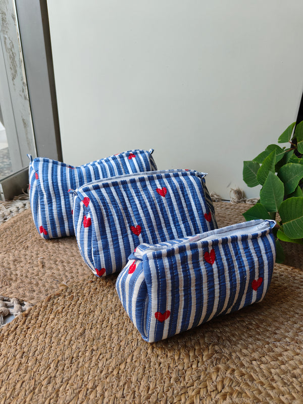 Heartbeat Blue Toiletry Pouches (Set of 3)
