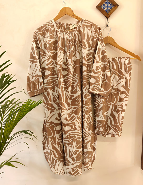 Sepia Floral Kurta Set (Set of 2)