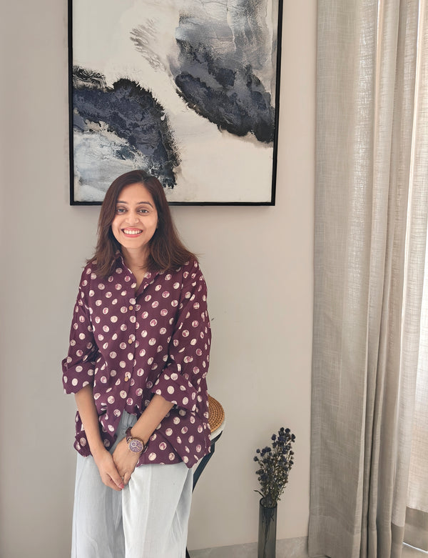 Plum Polka Dabu Print Shirt