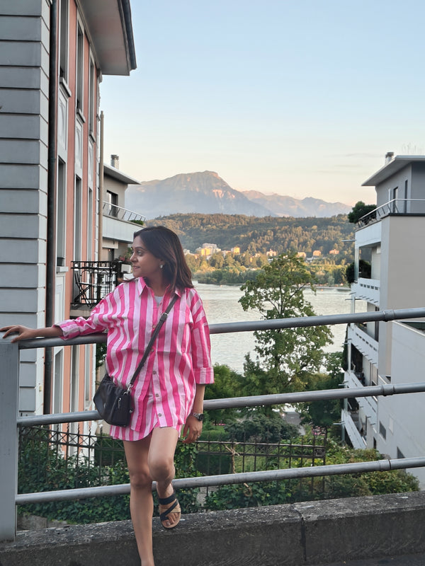 Twin Pink Stripe Oversized Shirt