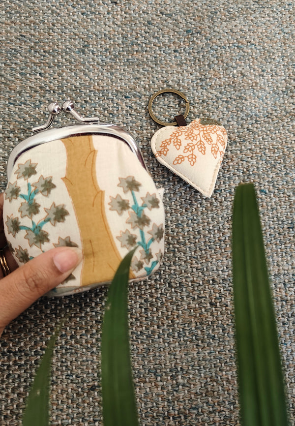 Cream Palm Coin Pouch and Keychain Combo (Set of 2)