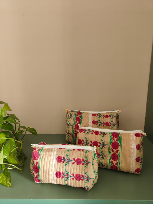 Indie Floral Beige Toiletry Pouches Set of 3