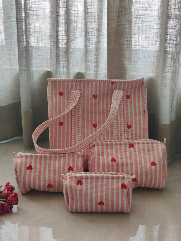 Heartbeat Pink Tote (Small) & Set of 3 Toiltery Pouches