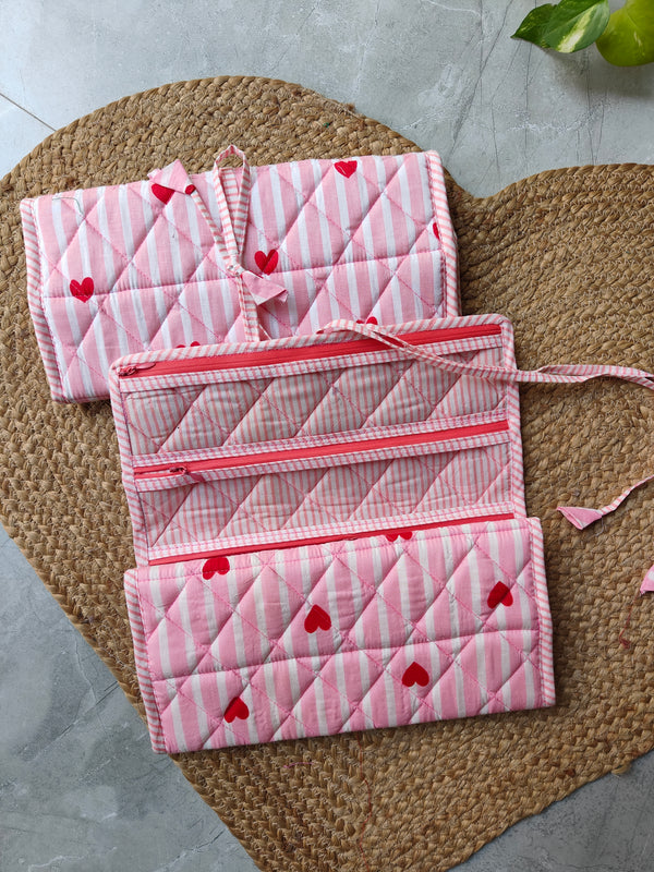 Pink Heartbeat Quilted Watch and Jewellery Pouch