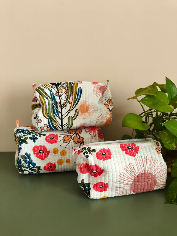 White Morning Meadows  Toiletry Pouches (Set of 3)