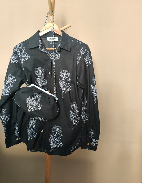 Rose Noir Black Shirt With Clutch