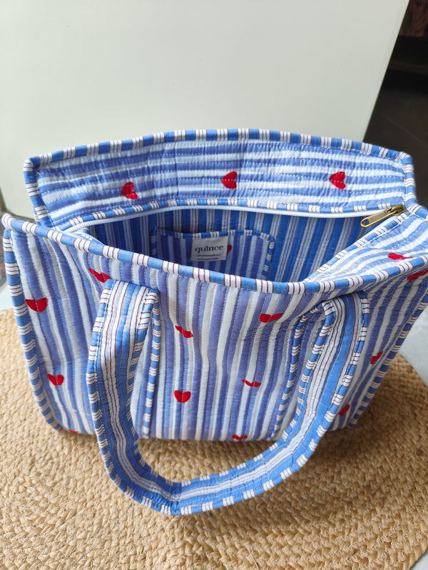 Heartbeat Blue Tote - (Small with Zipper)